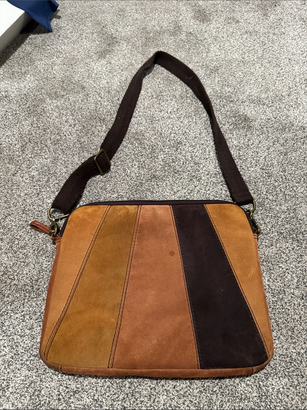 Suede Patchwork Messenger or Lap top Bag in Brown/Tan